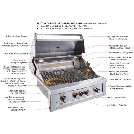 Barbecue Gaz Encastrable Ruby Ir 4 Feux - 91cm - Sunstone – Image 2