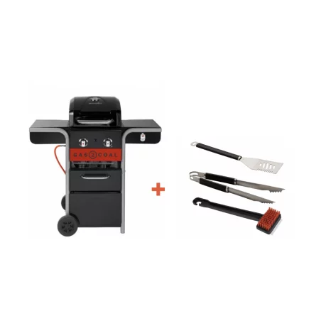 Pack + Barbecue Hybride Gaz & Charbon Gas2Coal 2.0 2 Brûleurs + Set D'ustensiles